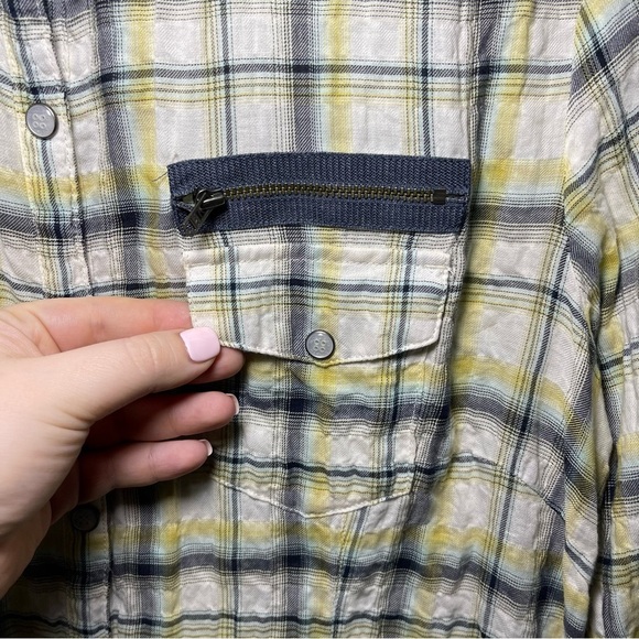 Harley Davidson women's yellow plaid seersucker pearl snaps long sleeve in M - Picture 3 of 7